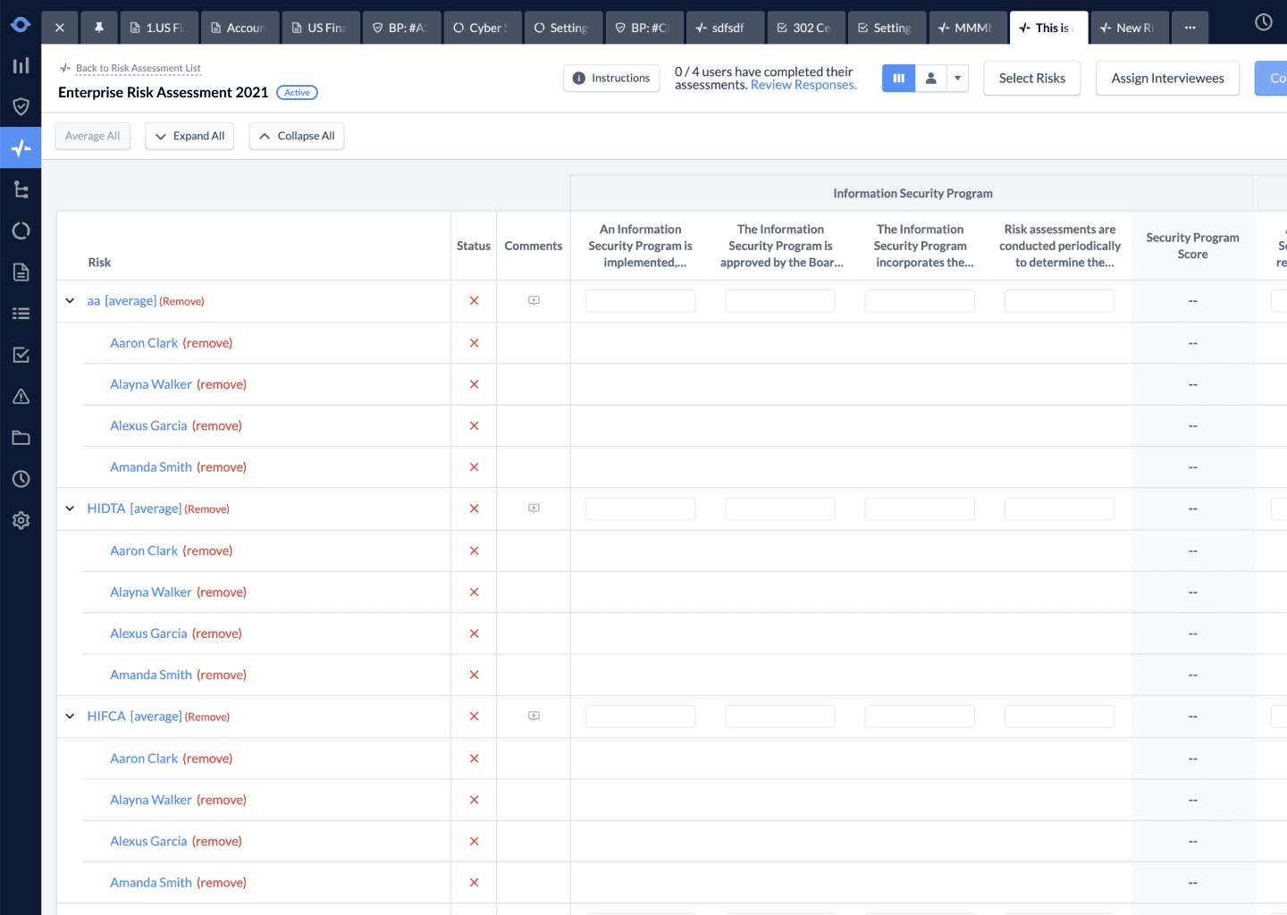 Before: the spreadsheet-style assessment that collapsed admin and respondent roles into one view.